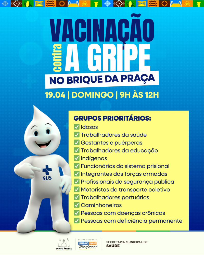 Grupos prioritários podem se vacinar contra a gripe neste domingo, no Brique da Praça