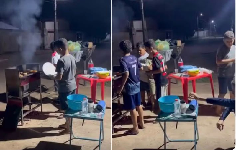 Garotos fazem sucesso com churrasco ao som de sertanejo