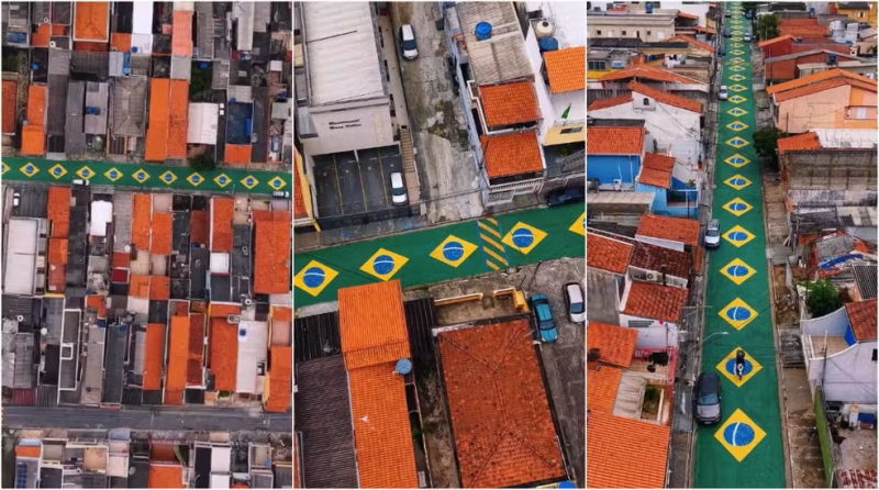 Vizinhos pintam rua inteira em SP com bandeiras do Brasil e mantêm tradição de 11 Copas do Mundo