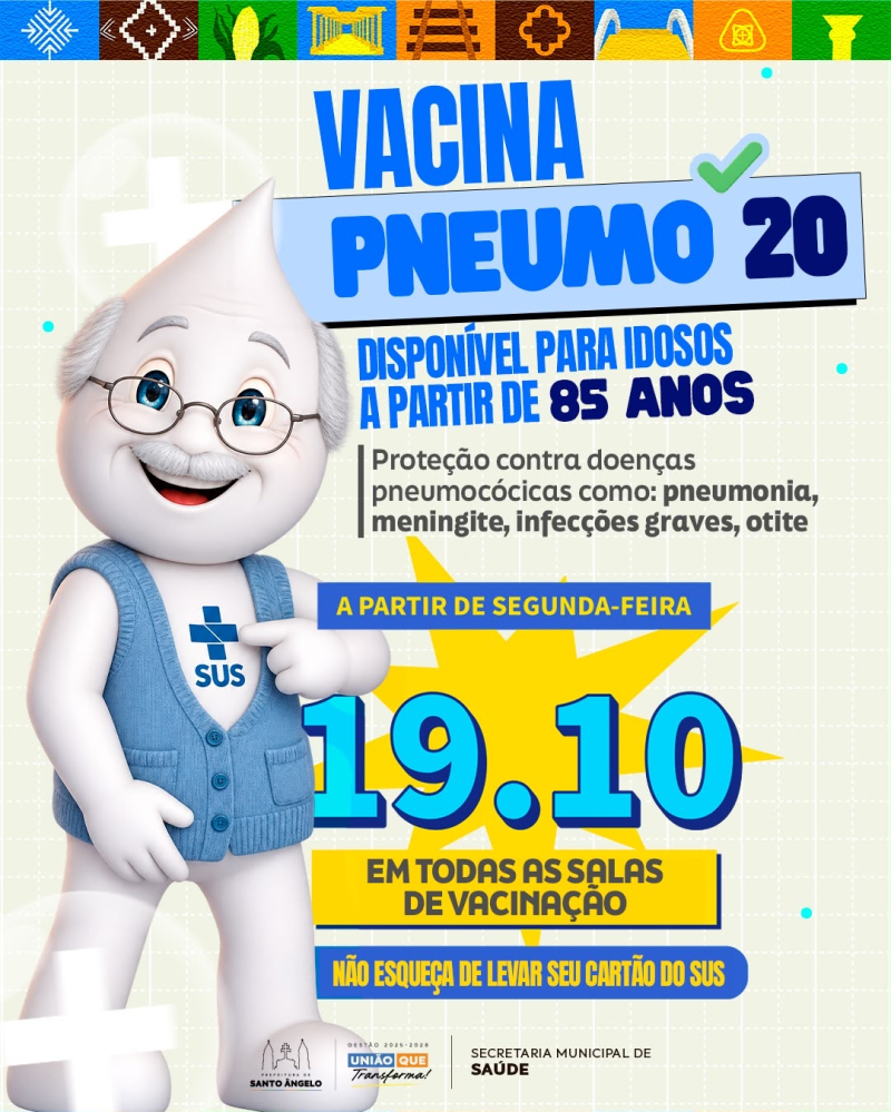 Santo Ângelo inicia vacinação com pneumo 20 para idosos a partir de 85 anos